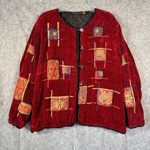 Vintage Alex Kim Patchwork Chenille Shirt‎ Jacket Shacket Size 3X Art to Wear